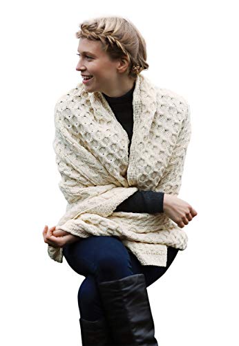 100% Merino Wool Blanket with Honeycomb Knitted Design (Natural) - Pickett's Lane