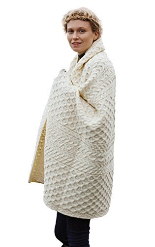 100% Merino Wool Blanket with Honeycomb Knitted Design (Natural) - Pickett's Lane
