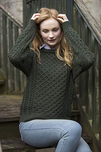 Aran Crafts Unisex Irish Cable Knitted Wool Crew Neck Sweater (C1949-LARGE-AGRE) Army Green - Pickett's Lane
