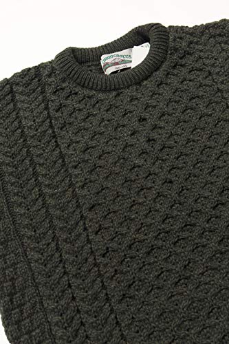 Aran Crafts Unisex Irish Cable Knitted Wool Crew Neck Sweater (C1949-LARGE-AGRE) Army Green - Pickett's Lane